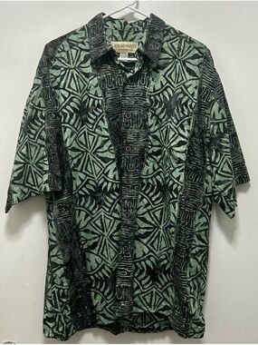 JoHari West Green & Black Printed Short-Sleeve Button-Down Shirt
